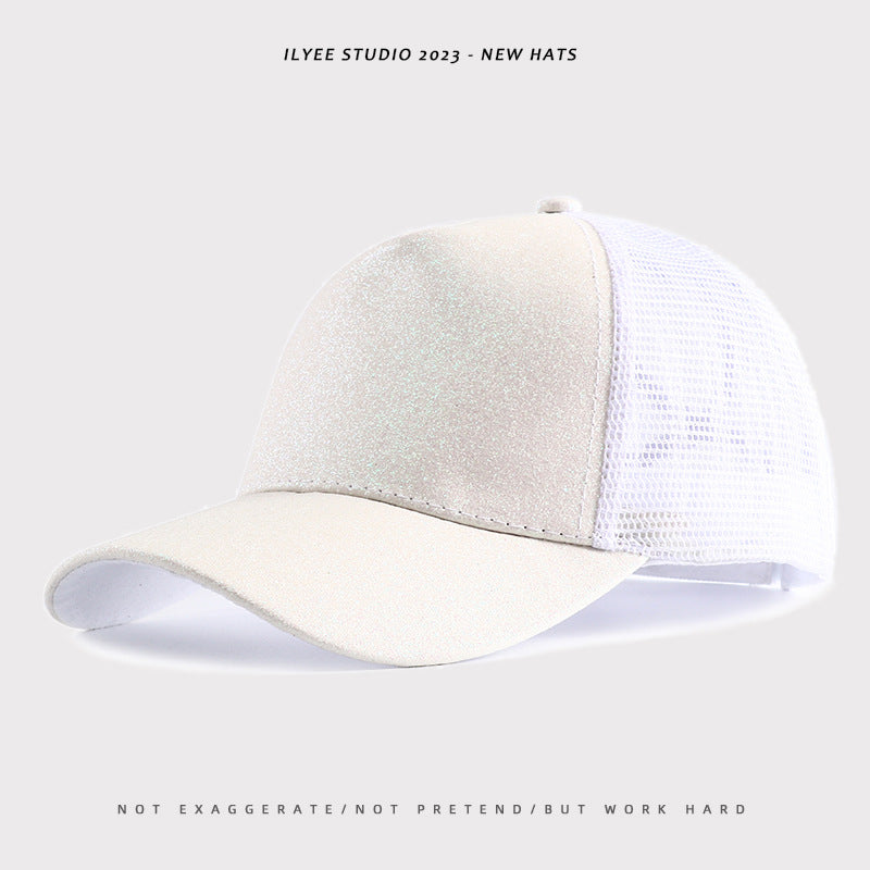 Wholesale Back Opening Fashion Sequined Mesh Ponytail Hat